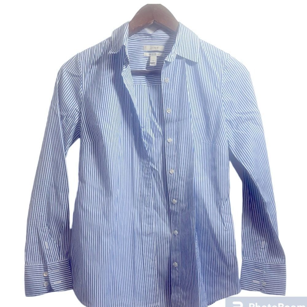 J.Crew Petite Slim-Fit Stretch Cotton Poplin Blue Stripe Shirt Women's Petite XS